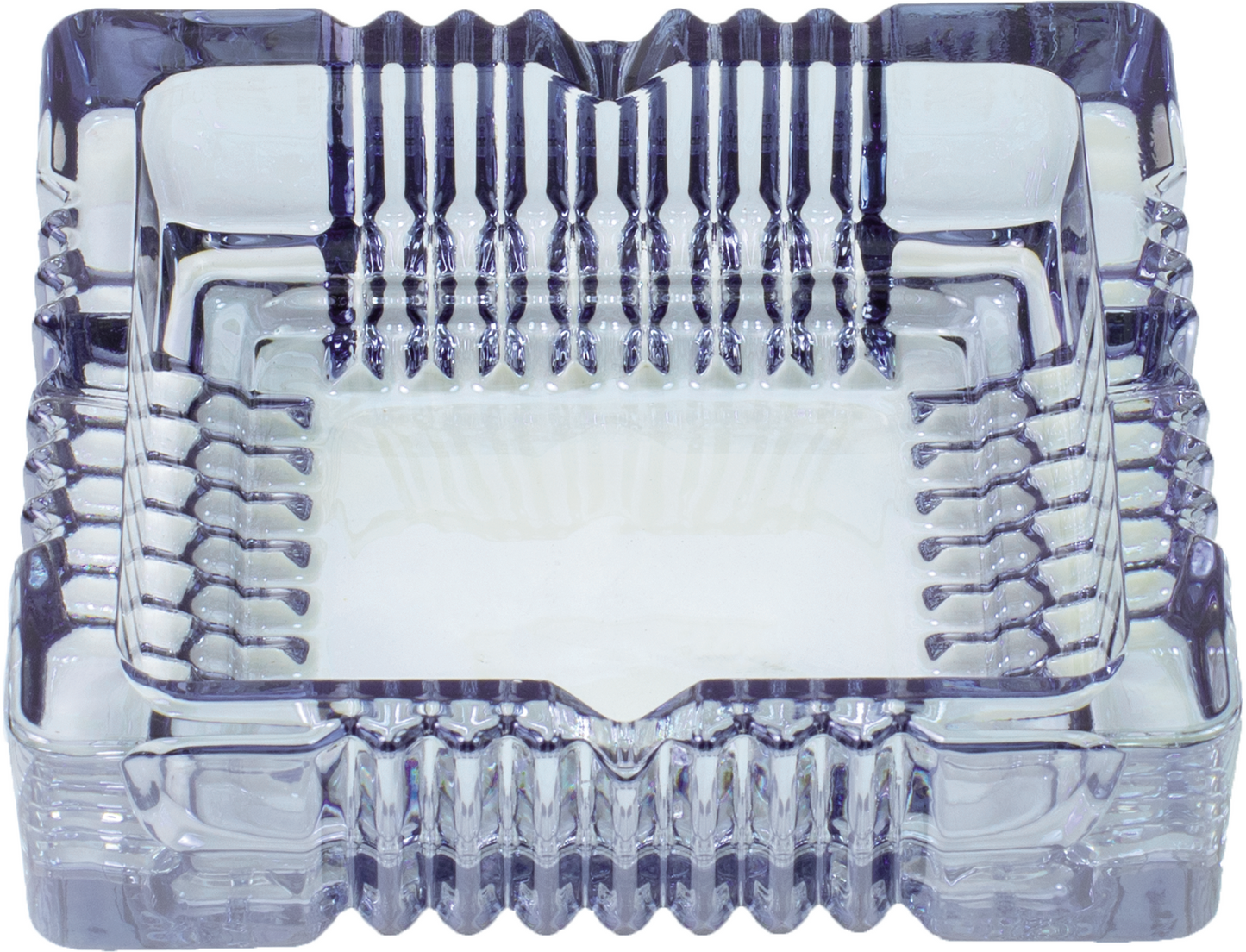 Fujima Square Blue Electoplated Glass Ashtray 6x6"