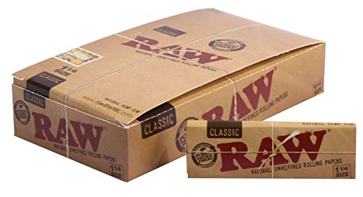 Raw Unrefined Classic 1 1/4 Size Cigarette Rolling Papers Full Box Of 24 Packs