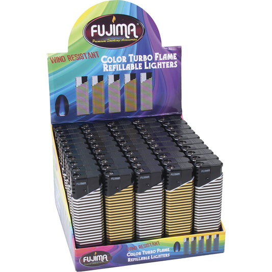 Fujima Turbo Flame Gold / Silver Elec Lighter 50PC